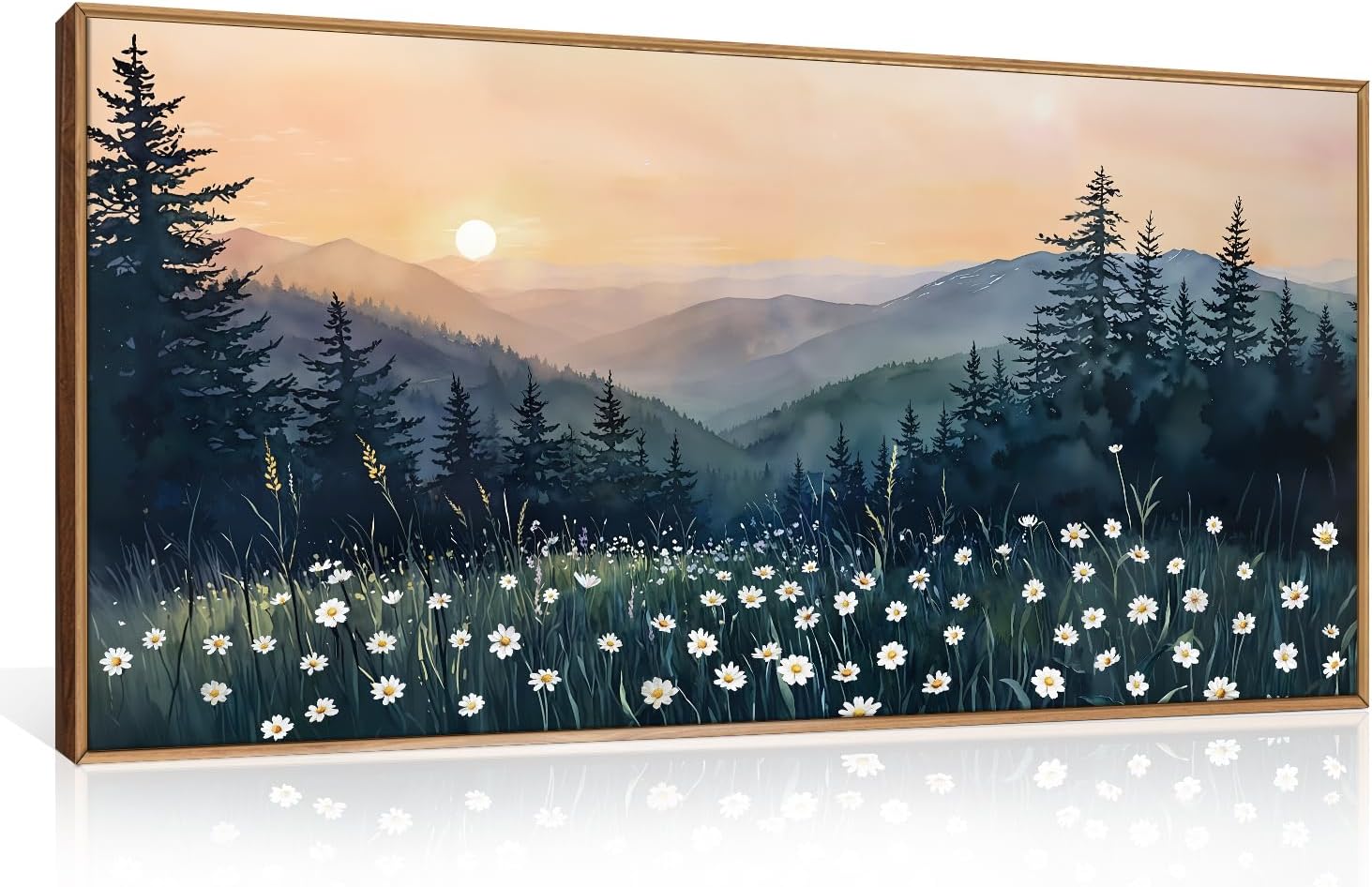 Framed Boho Beige Canvas Wall Art — 16" — Mountain Landscape Wall Art