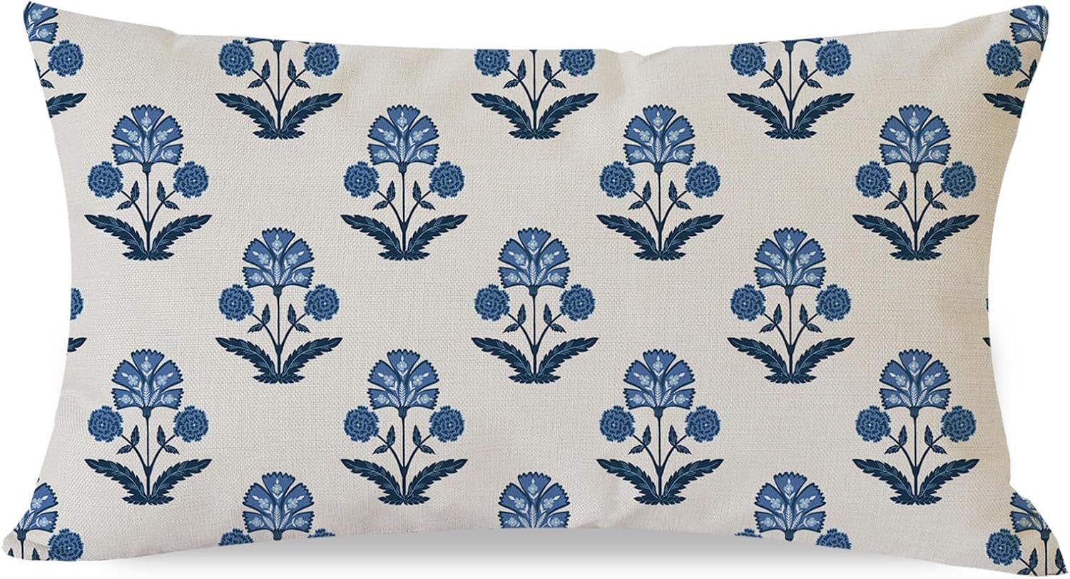Lumbar Boho Blue Throw Pillow Cover — 20" — Blue