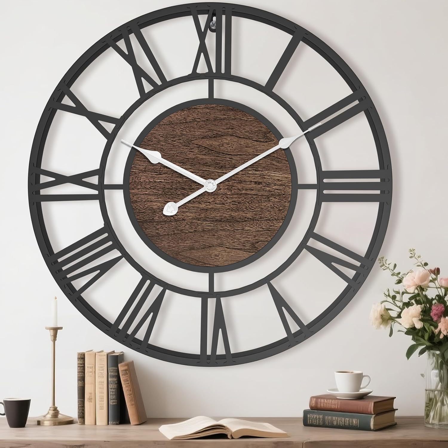 Oversized Farmhouse Black Wall Clock — 24" — Black Walnut