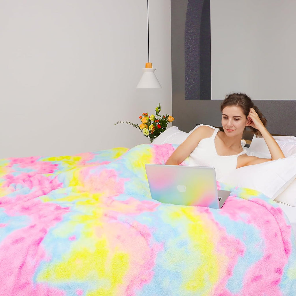 Blue Throw Pillow — 50" — Multi Rainbow
