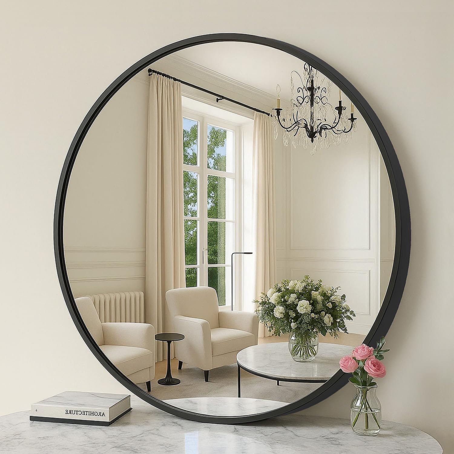Black Round Mirror — 24" — 16"L x 16"W