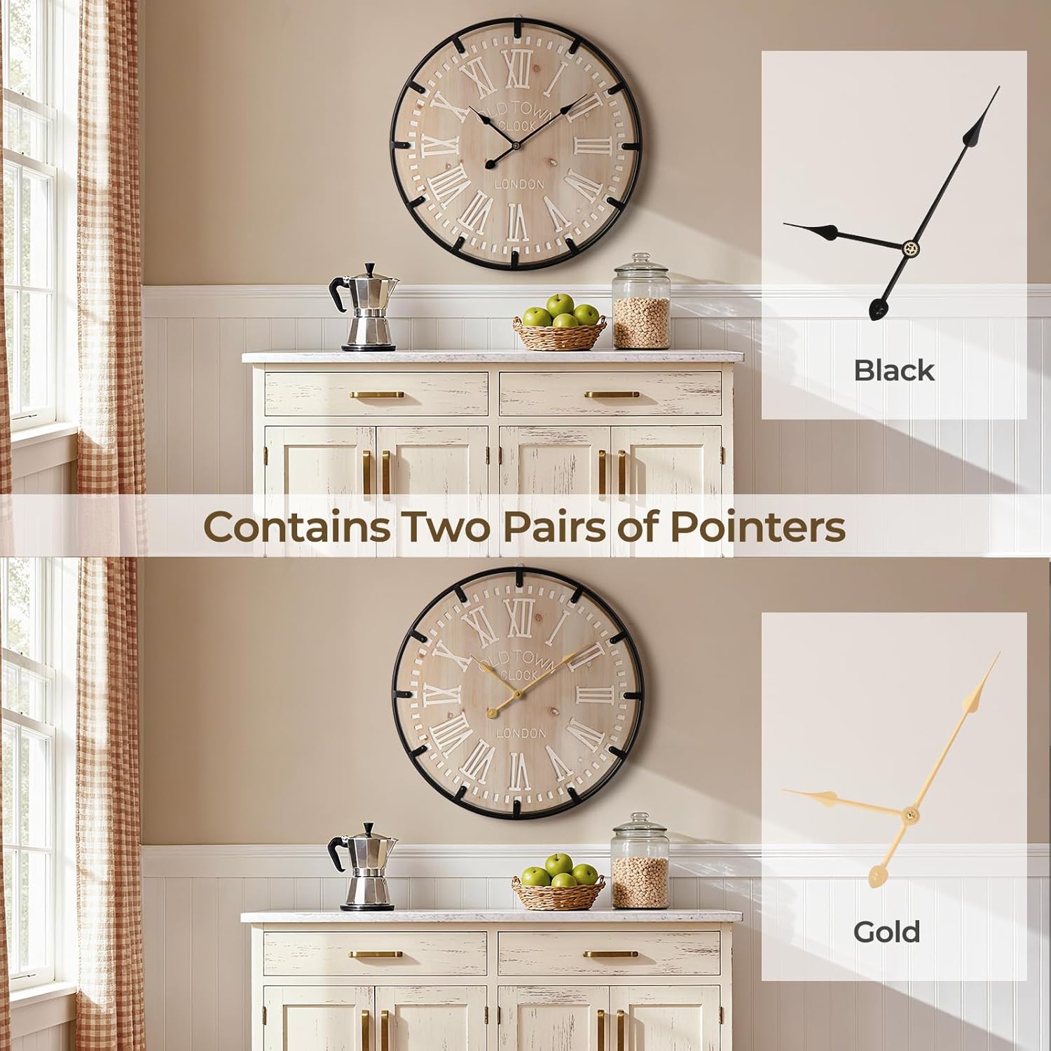 Battery Operated Farmhouse Brown Wall Clock — 30" - View 5