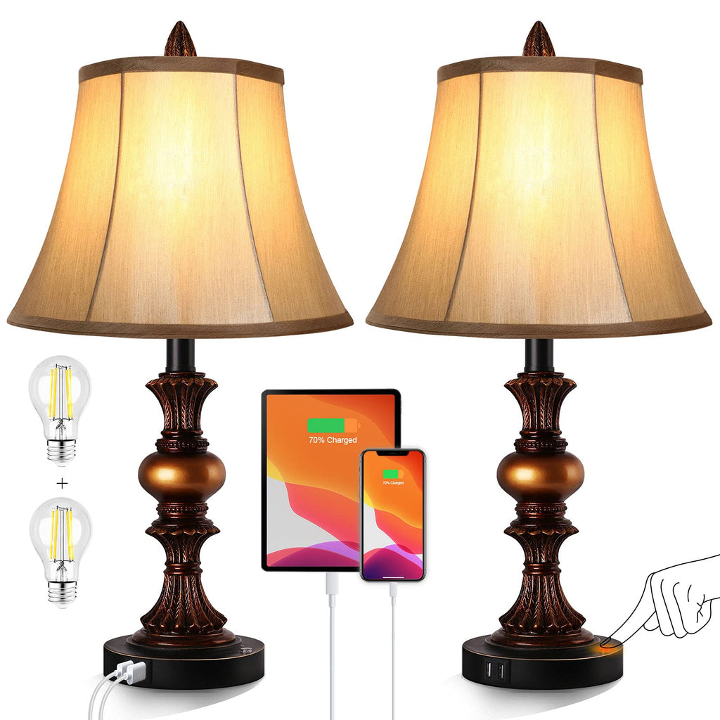 Dimmable Gold Bedside Lamp — Set of 2