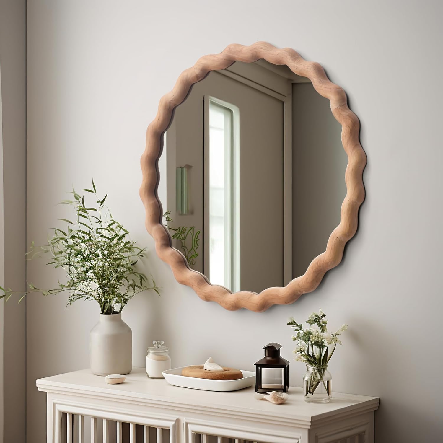 Round Farmhouse Brown Wall Mirror — 24" - View 7