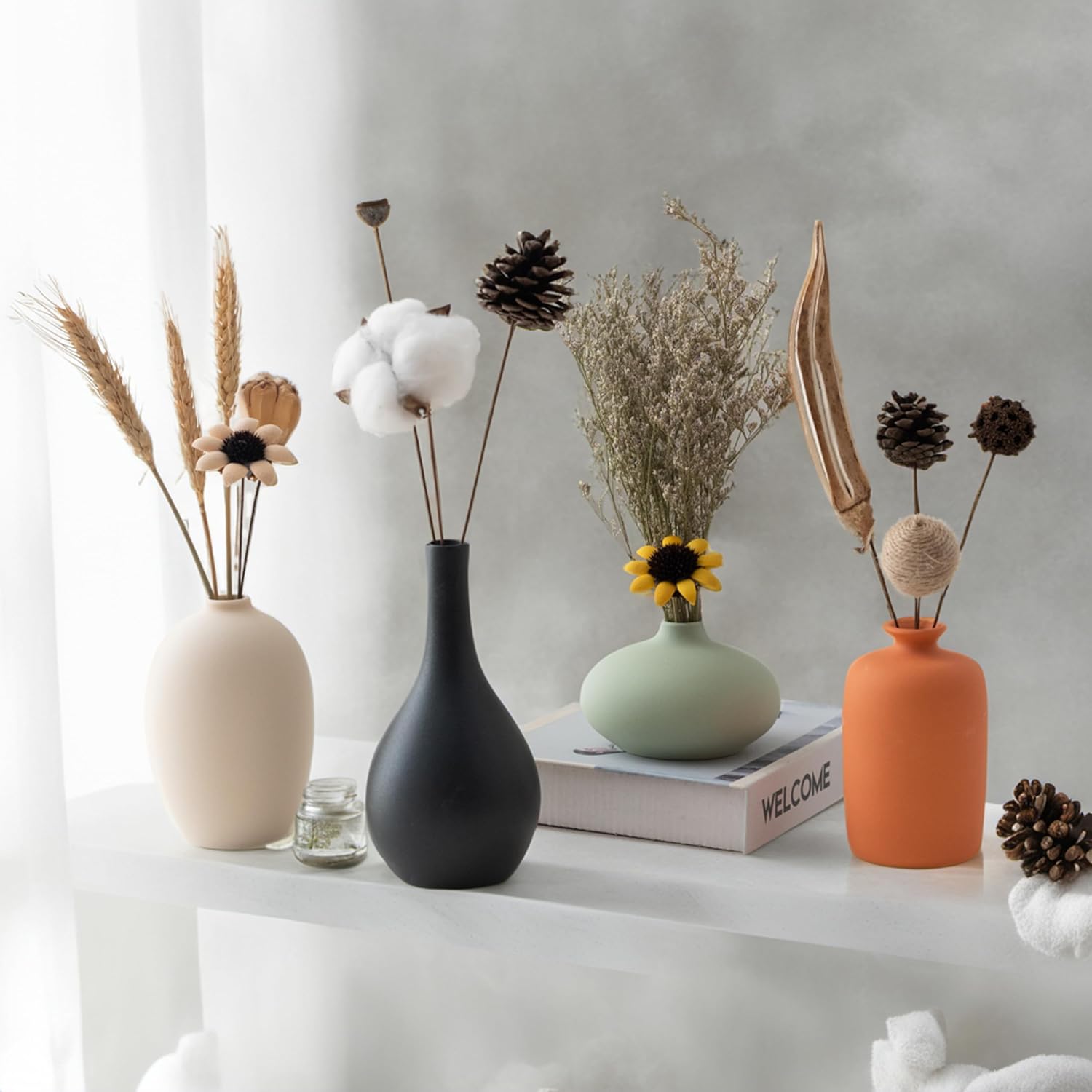 Round Boho Ceramic Vase Set — Set of 4 - View 4