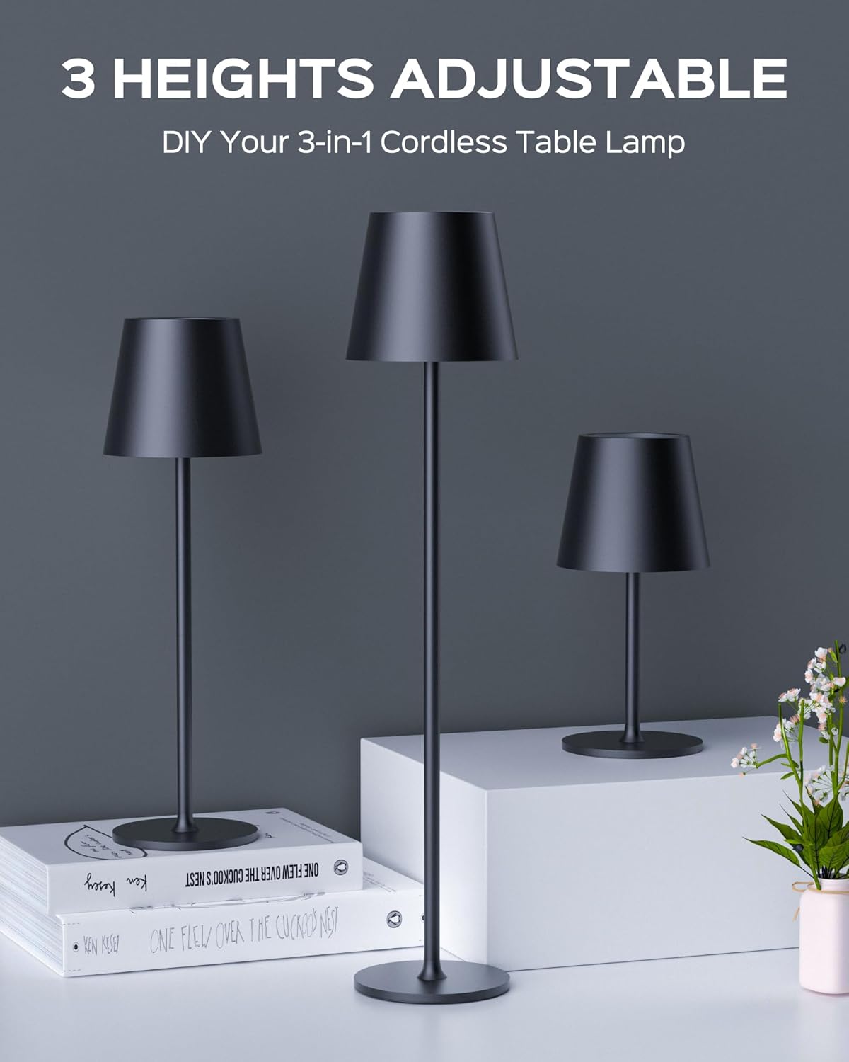 Cordless Black Table Lamp - View 3