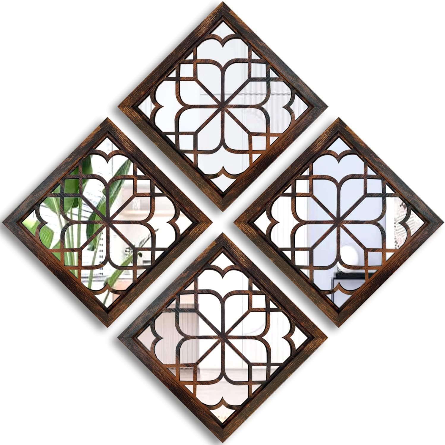Rectangular Farmhouse Black Wall Mirror — 15" — Caramel Color