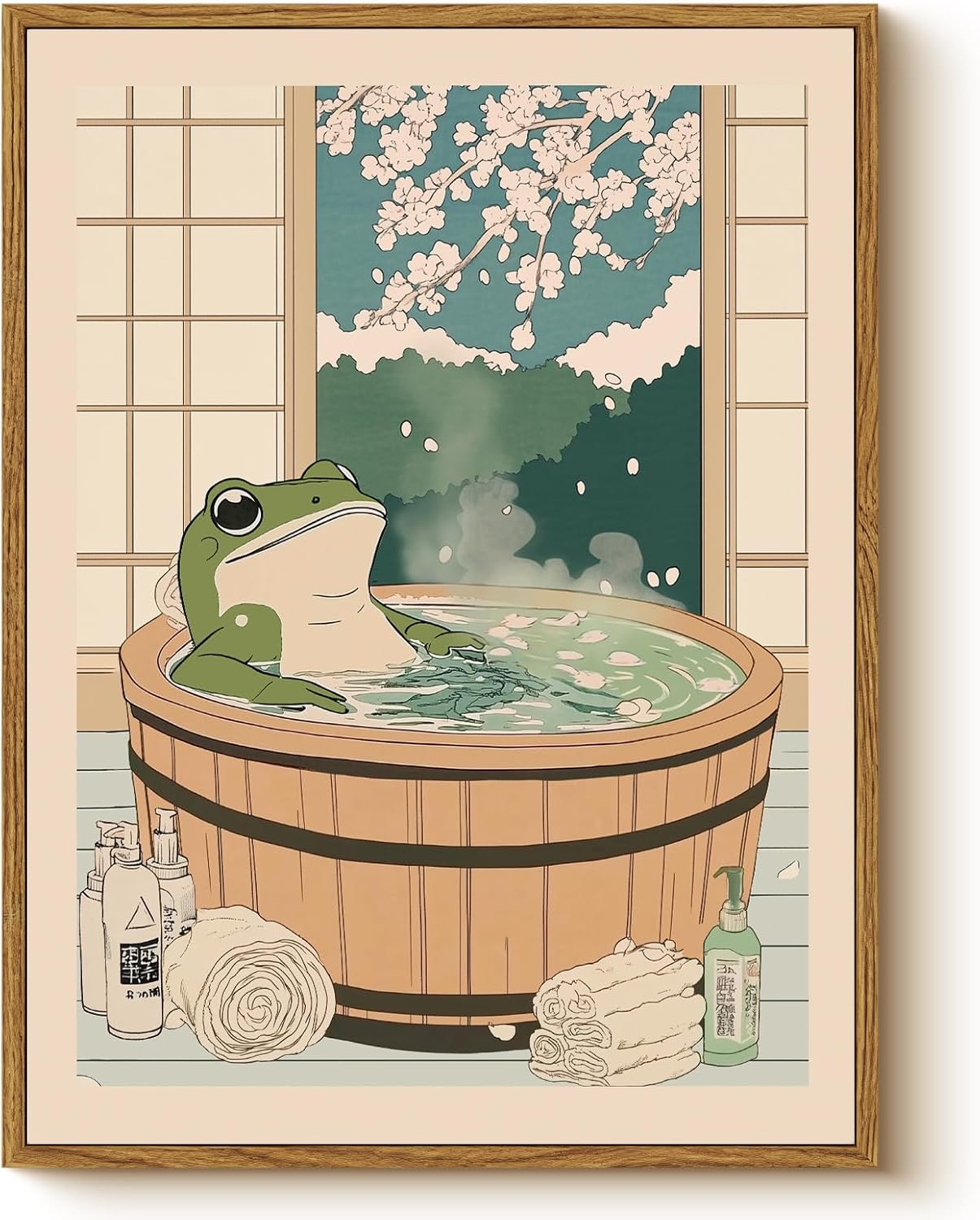Vintage Orange Framed Wall Art — 16" — Bathing