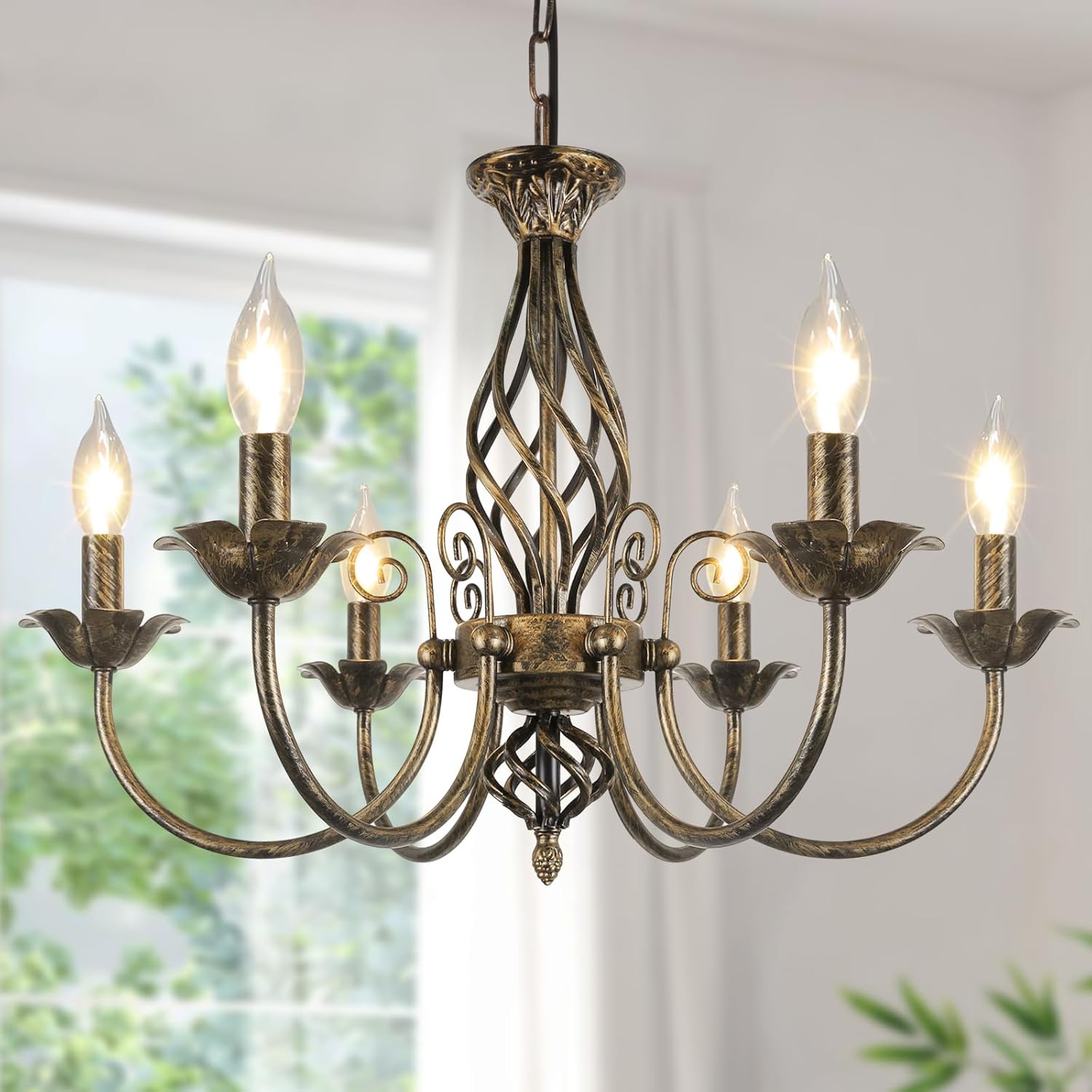Farmhouse Black Chandelier — 6-Light — Black with Gold