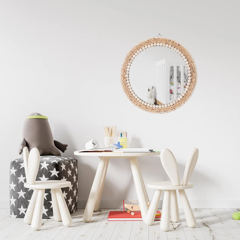 Round Boho Wood Wall Mirror — 15" - View 2