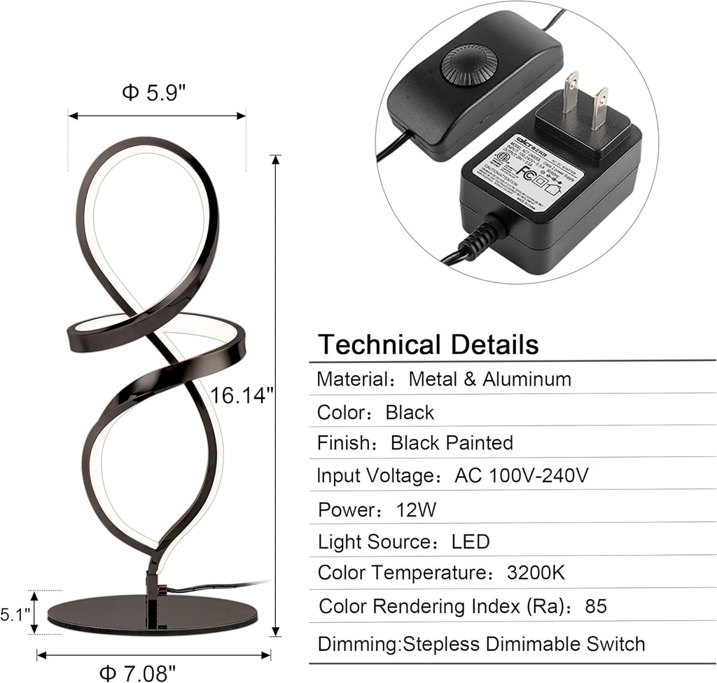 Modern Black Bedside Lamp - View 5