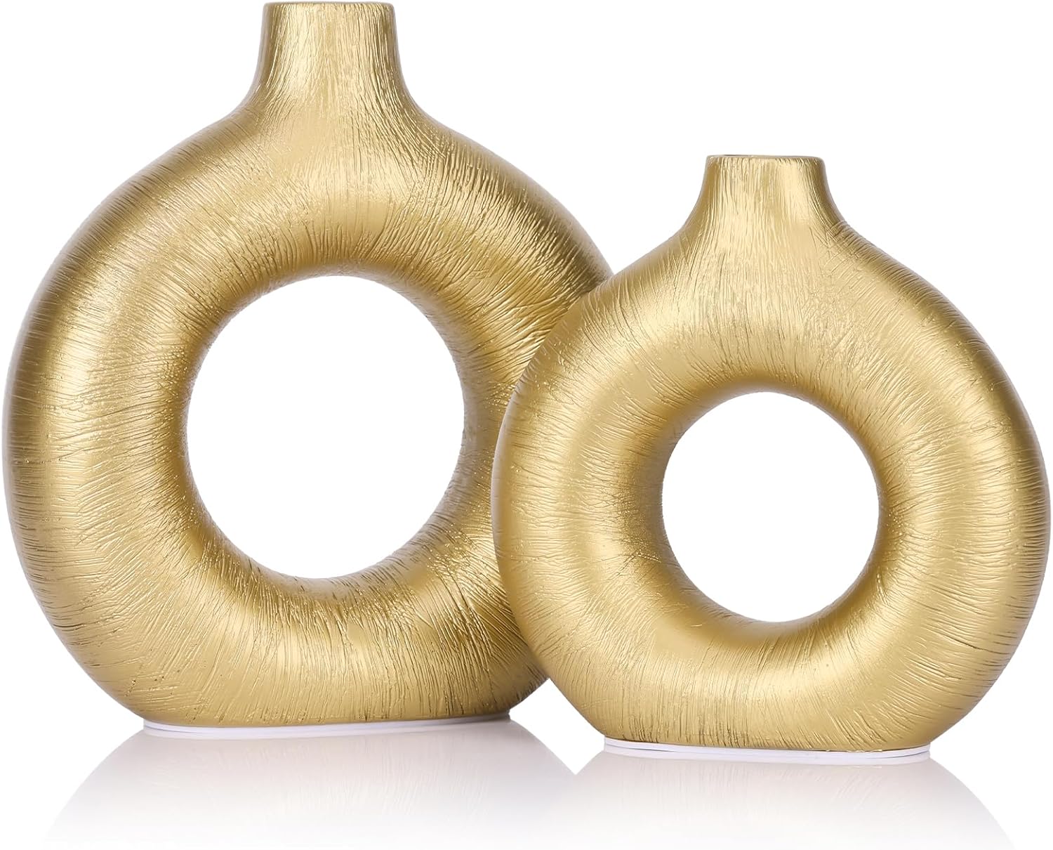 Modern Blue Vase Set — Set of 2 — Matte Gold