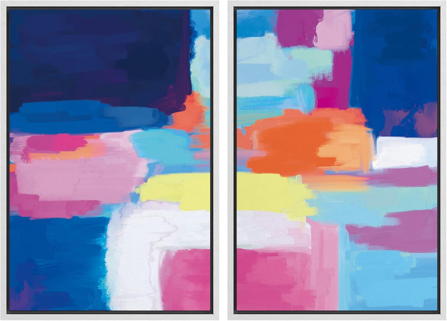 Framed Modern Fabric Wall Art — 24" — 24"x36"x2 Panels White