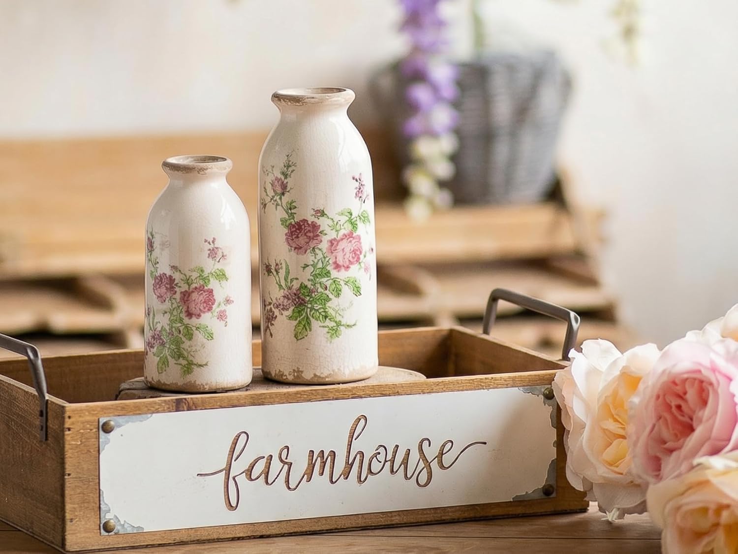 Vintage Farmhouse Green Vase Set — Set of 2 - View 4