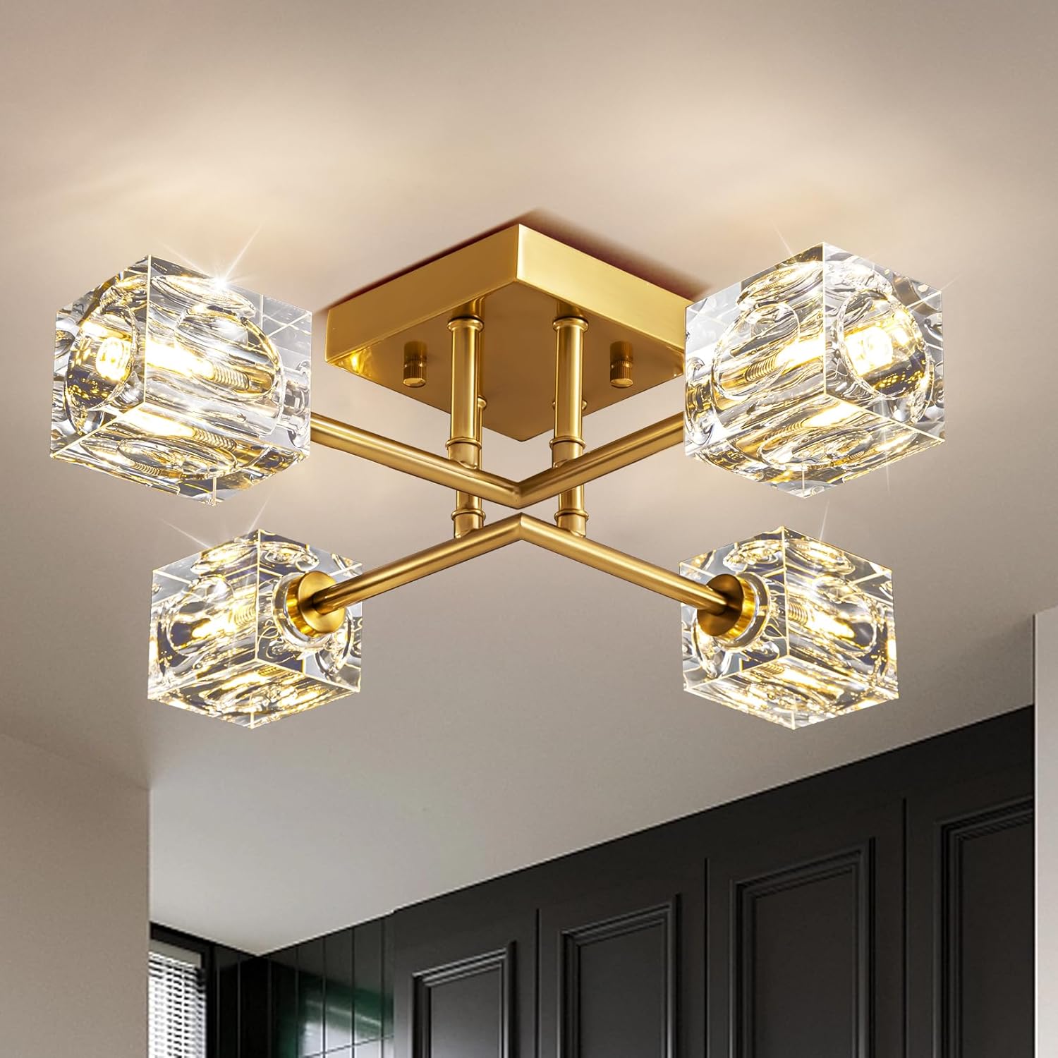 Adjustable Luxe Black Chandelier — 8-Light — Gold (4-light)