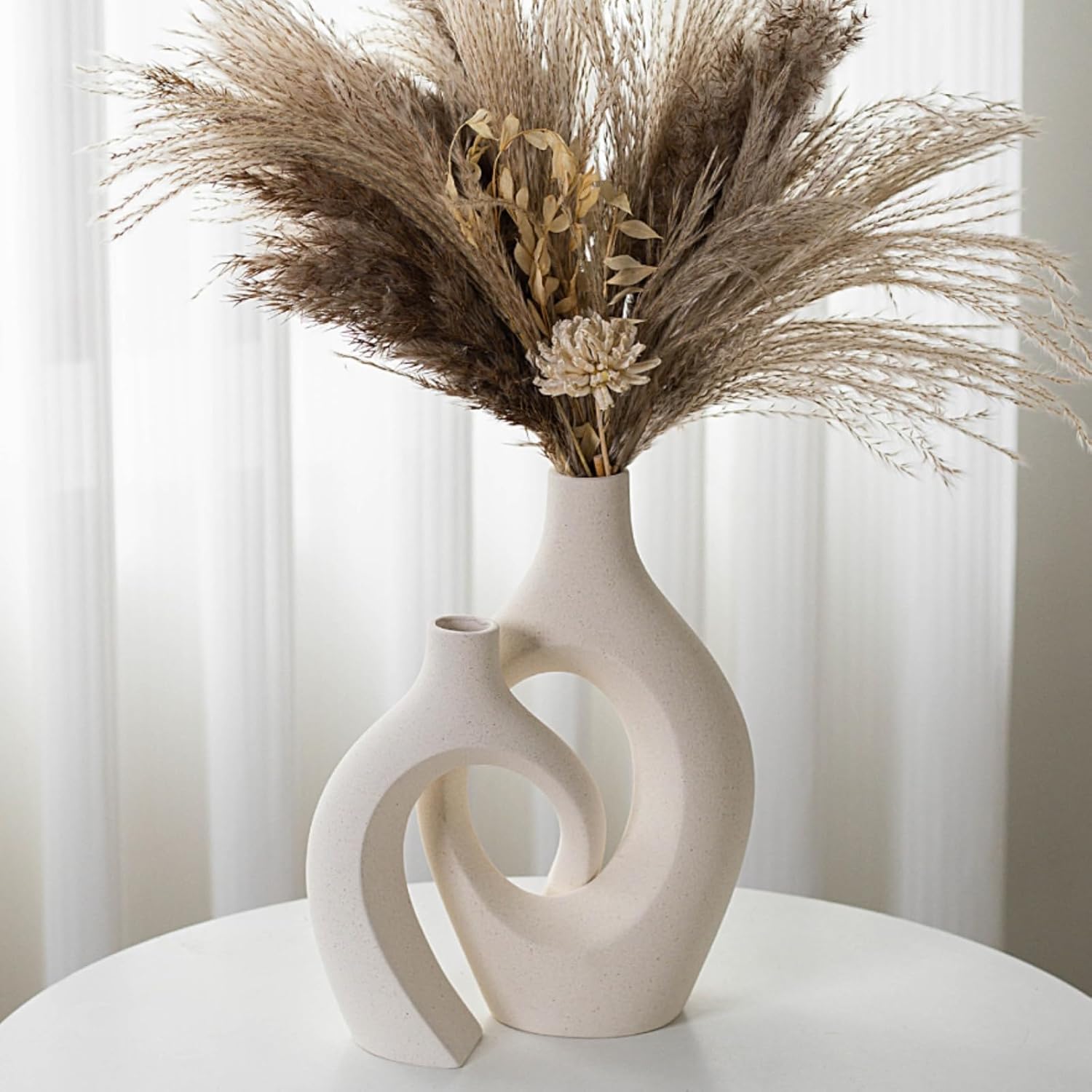 Modern Beige Vase Set — 6.3" — Cream White XL