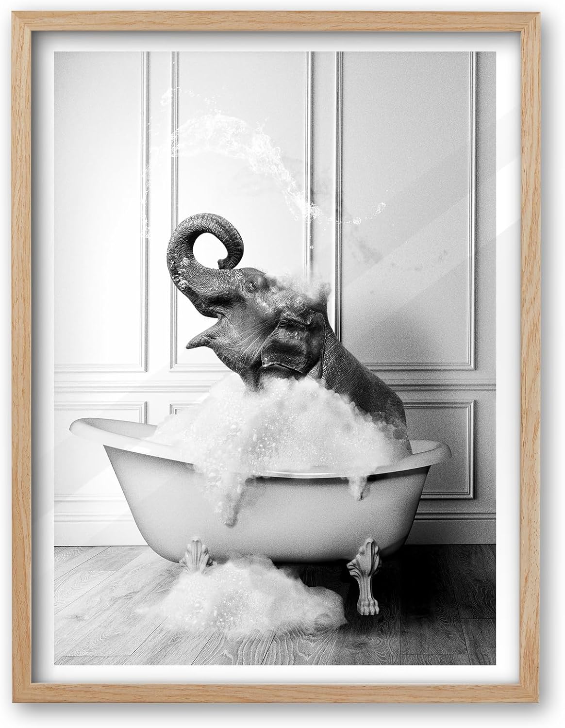 Framed Gold Wall Art — 16" — OAK Wood Framed Elephant