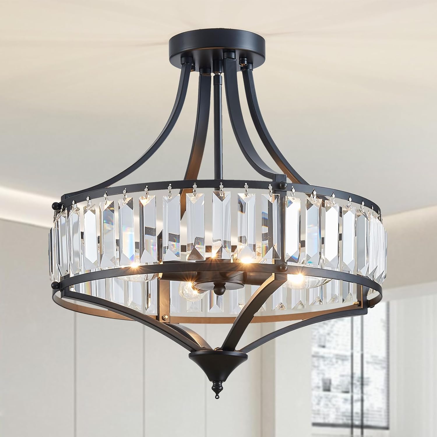 Round Farmhouse Black Chandelier — 6-Light — 15.7” Black Ceiling