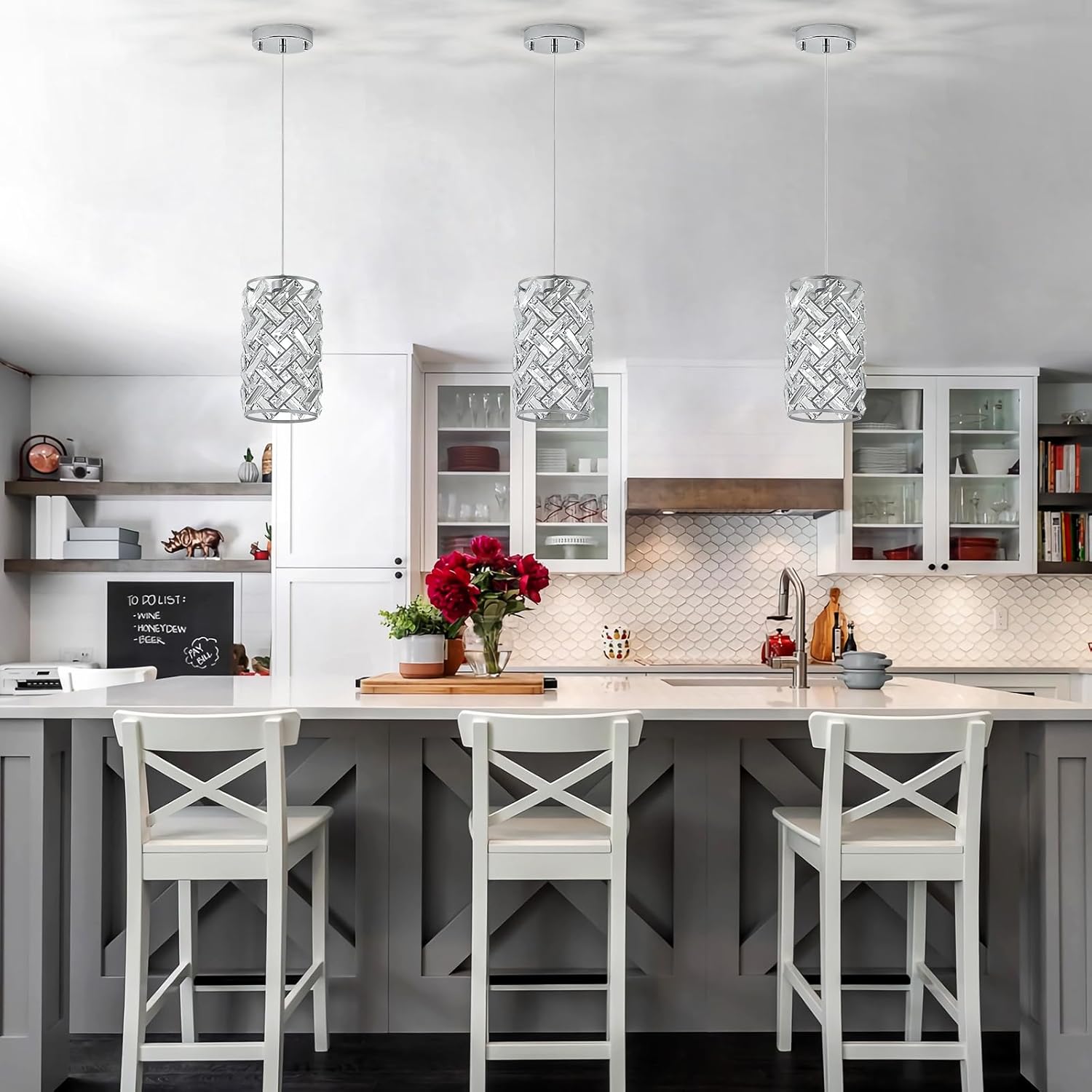Round Luxe Black Chandelier — Chrome Round 3-Pack
