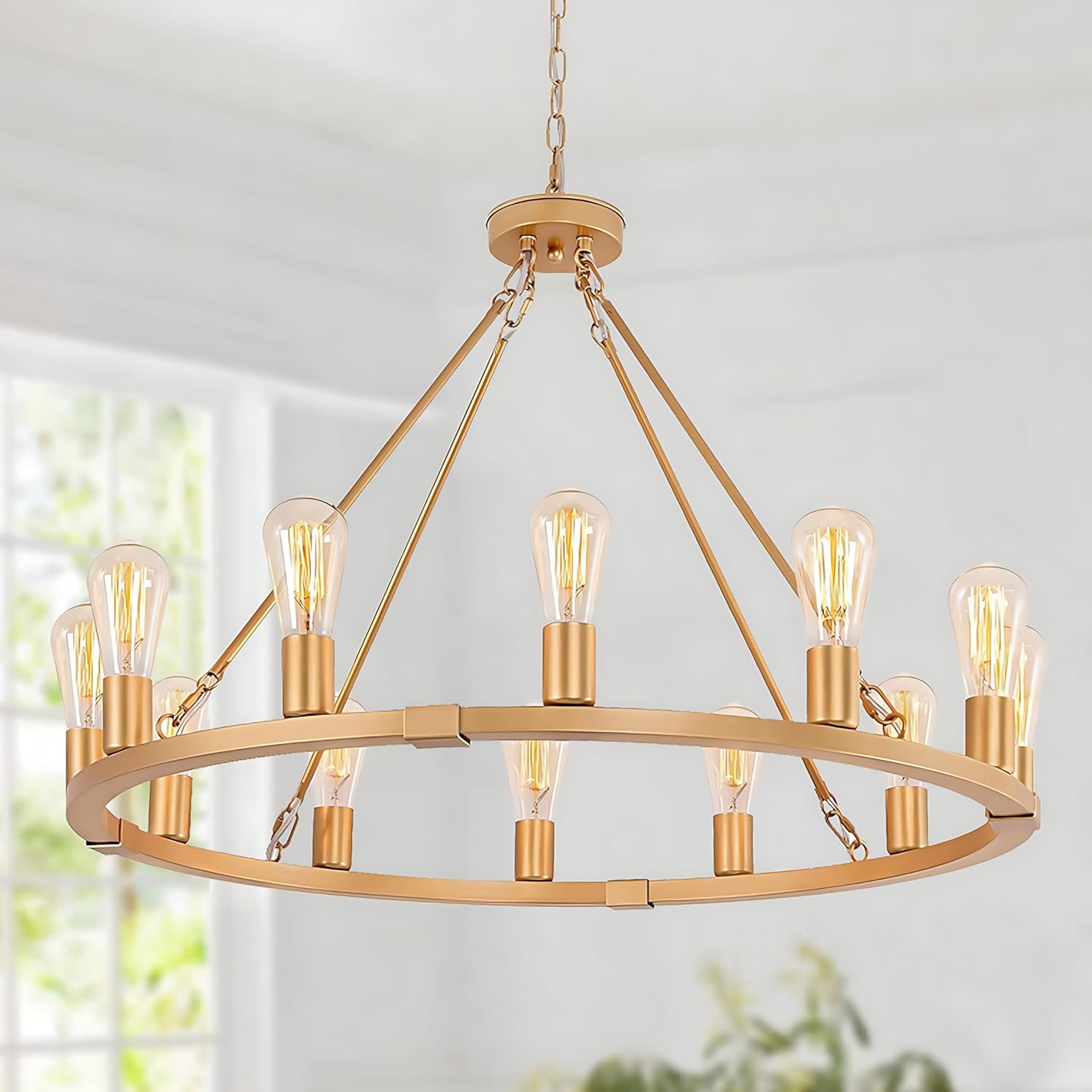 Round Farmhouse Black Chandelier — 12-Light — Gold-12 Light-E26