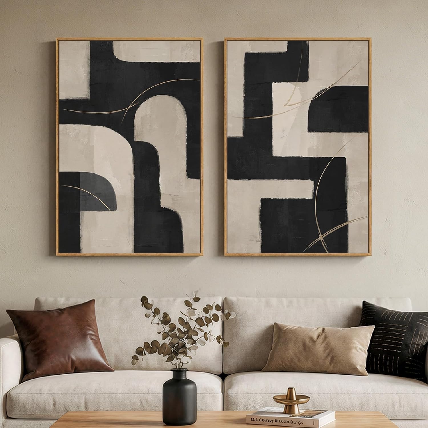 Framed Modern Beige Wall Decor — 24" — 24" W X 36" H X 2pcs
