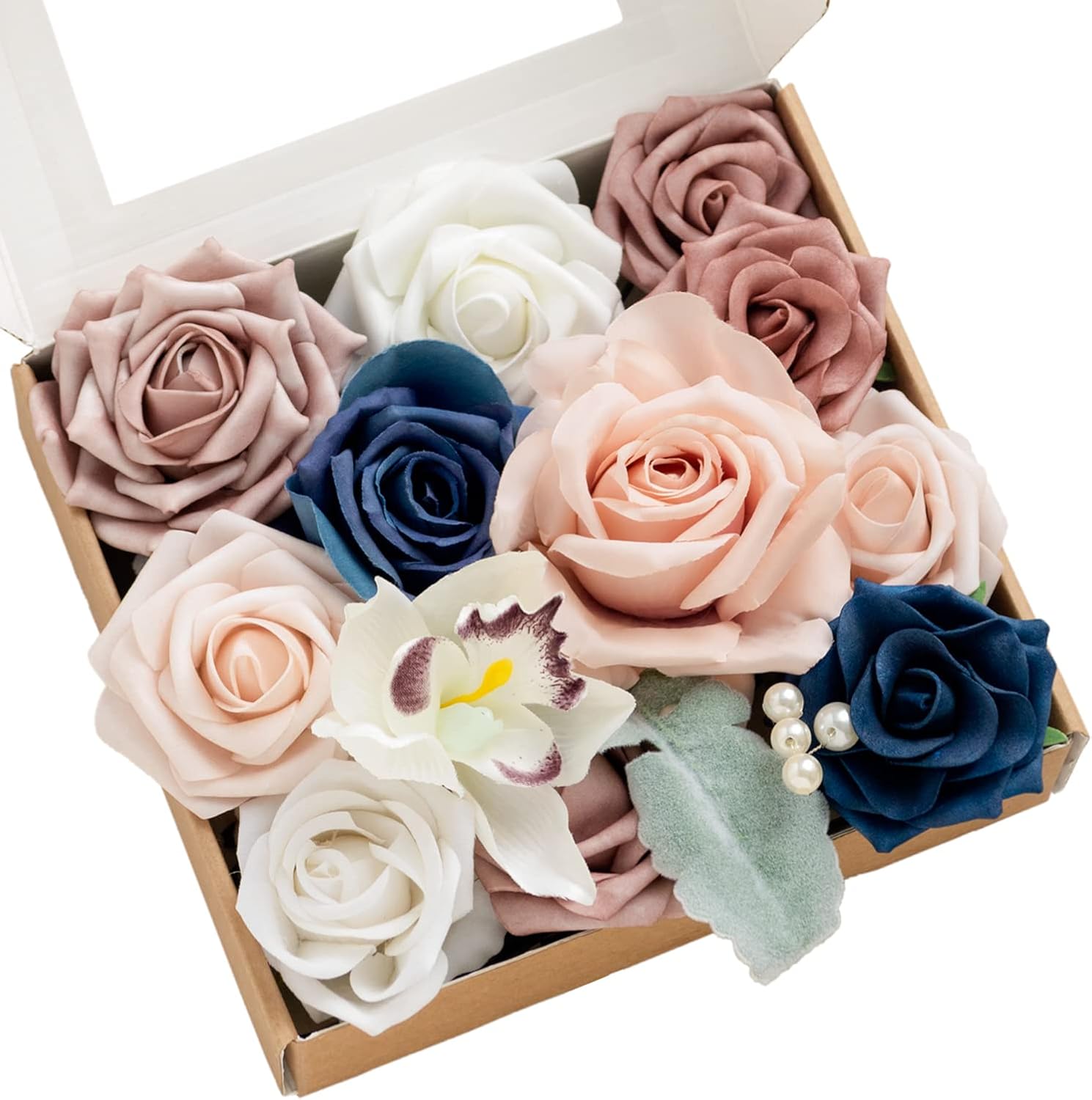 Beige Artificial Plant — Dusty Rose & Navy Blue