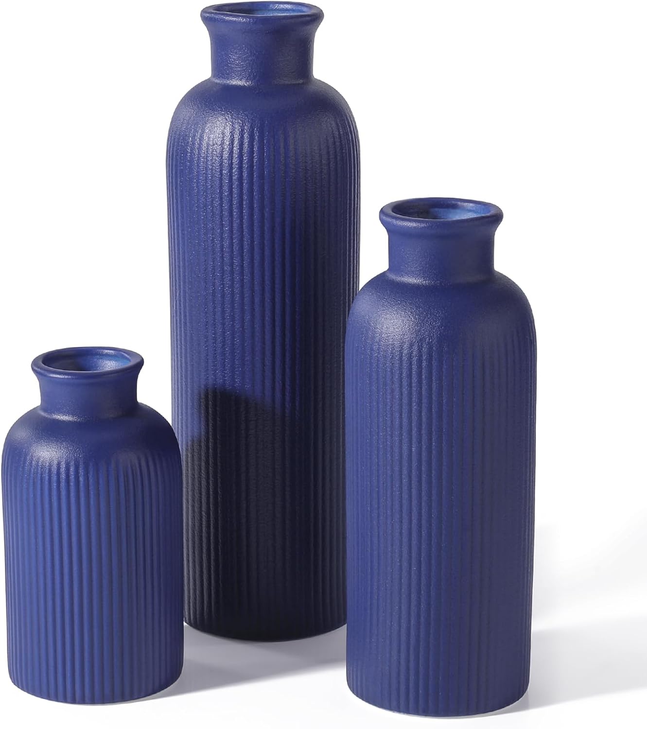 Boho Beige Flower Vase — Set of 3 — Navy Blue