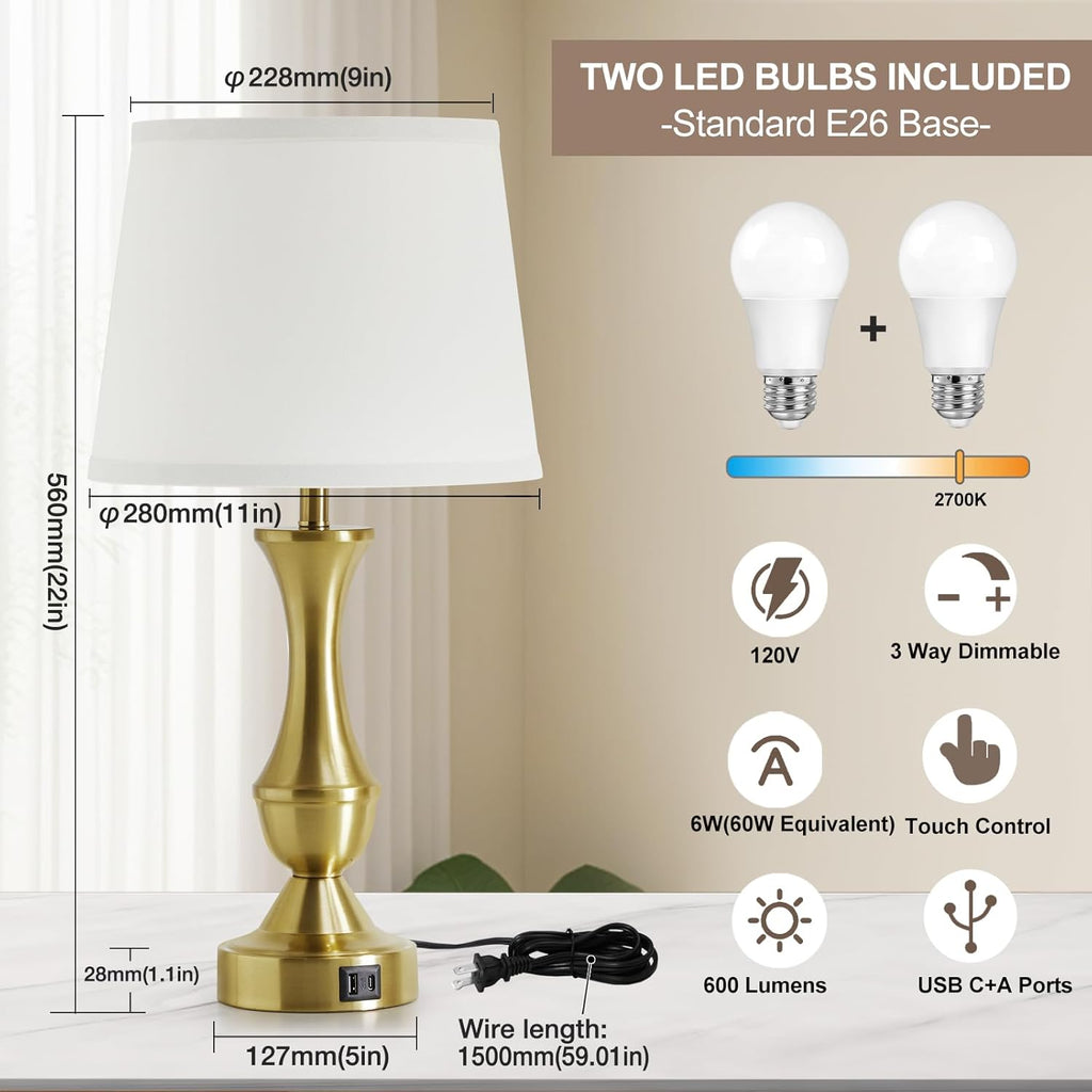 Dimmable Luxe Beige Bedside Lamp — 22" - View 4