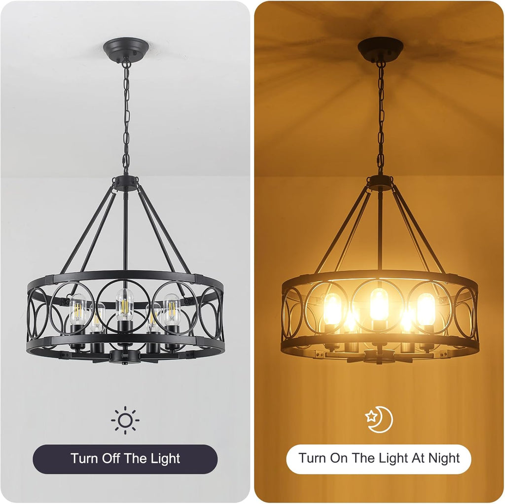 Round Farmhouse Black Chandelier — 5-Light - View 9