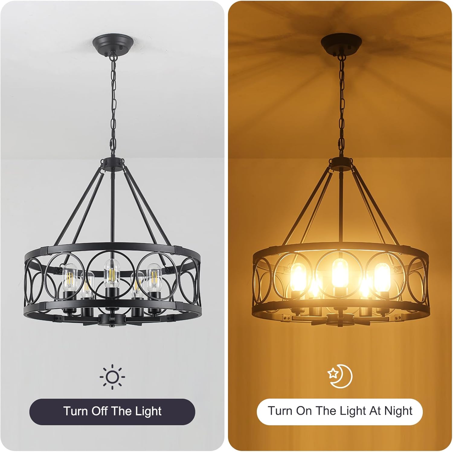 Round Farmhouse Black Chandelier — 5-Light - View 9