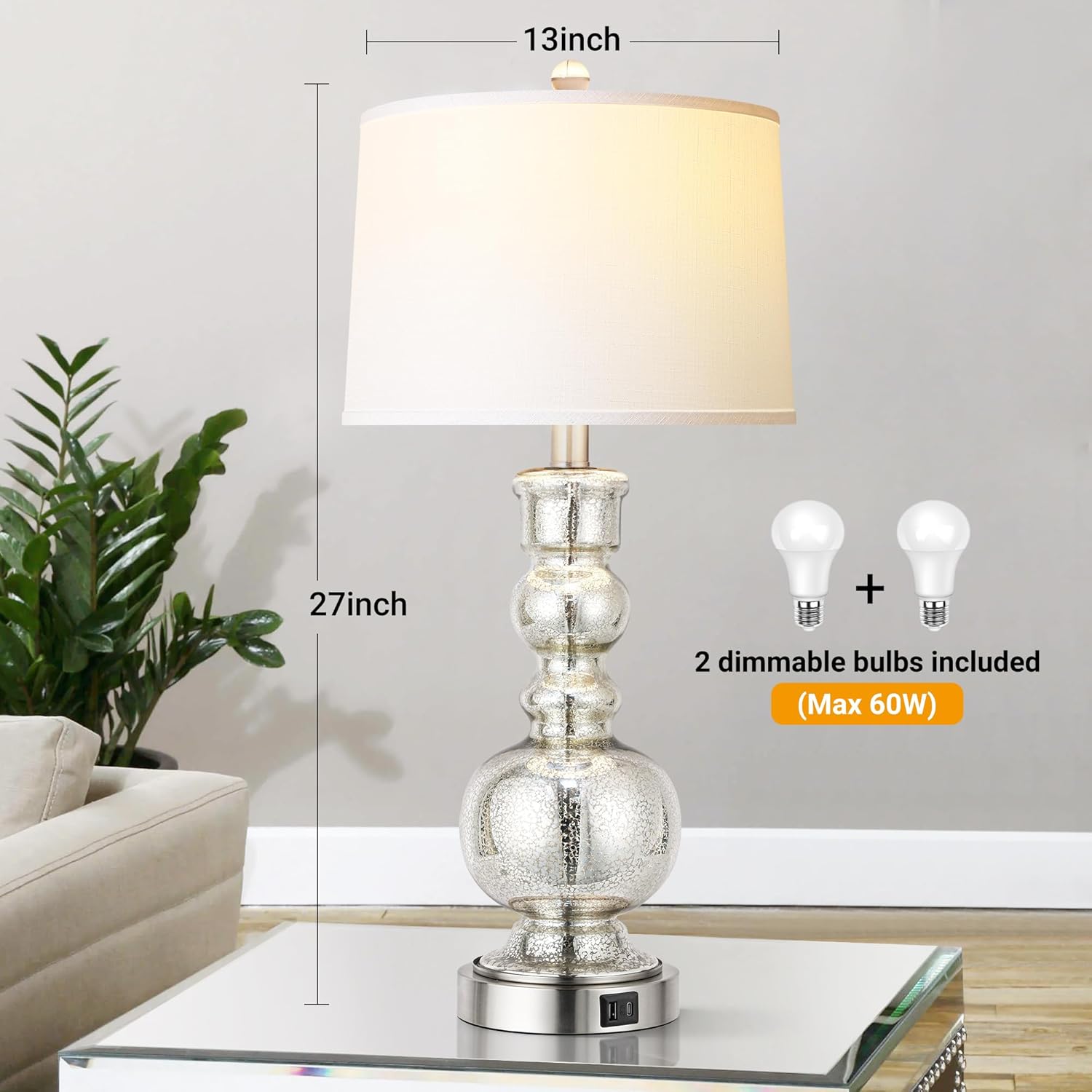 Dimmable Modern Grey Table Lamp — Set of 2 - View 6