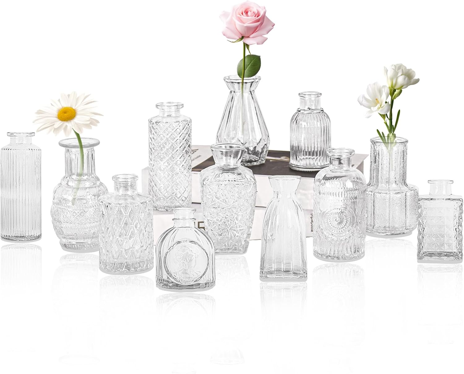 Vintage Farmhouse Blue Flower Vase — Set of 4 — Clear
