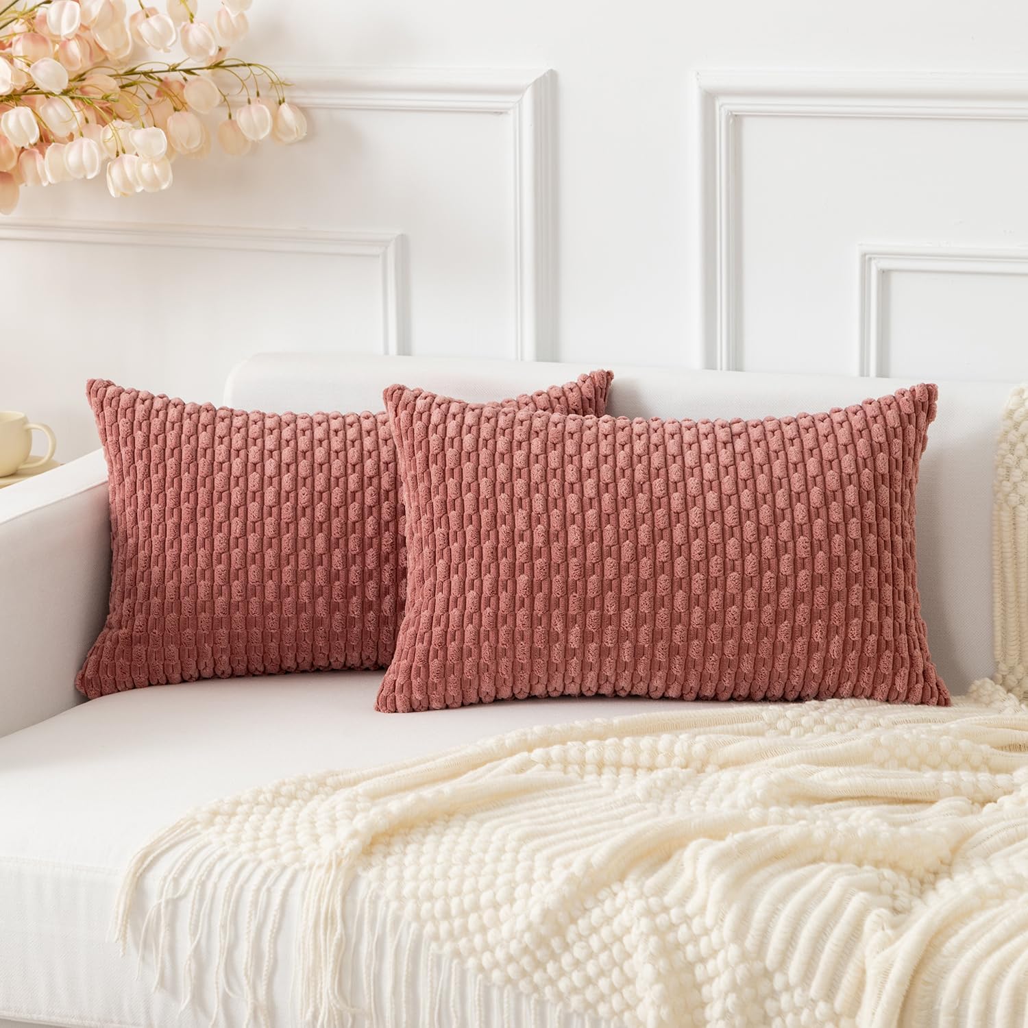 Boho Beige Throw Pillow Cover — 18" — 20" x 12" (Pack of 2)