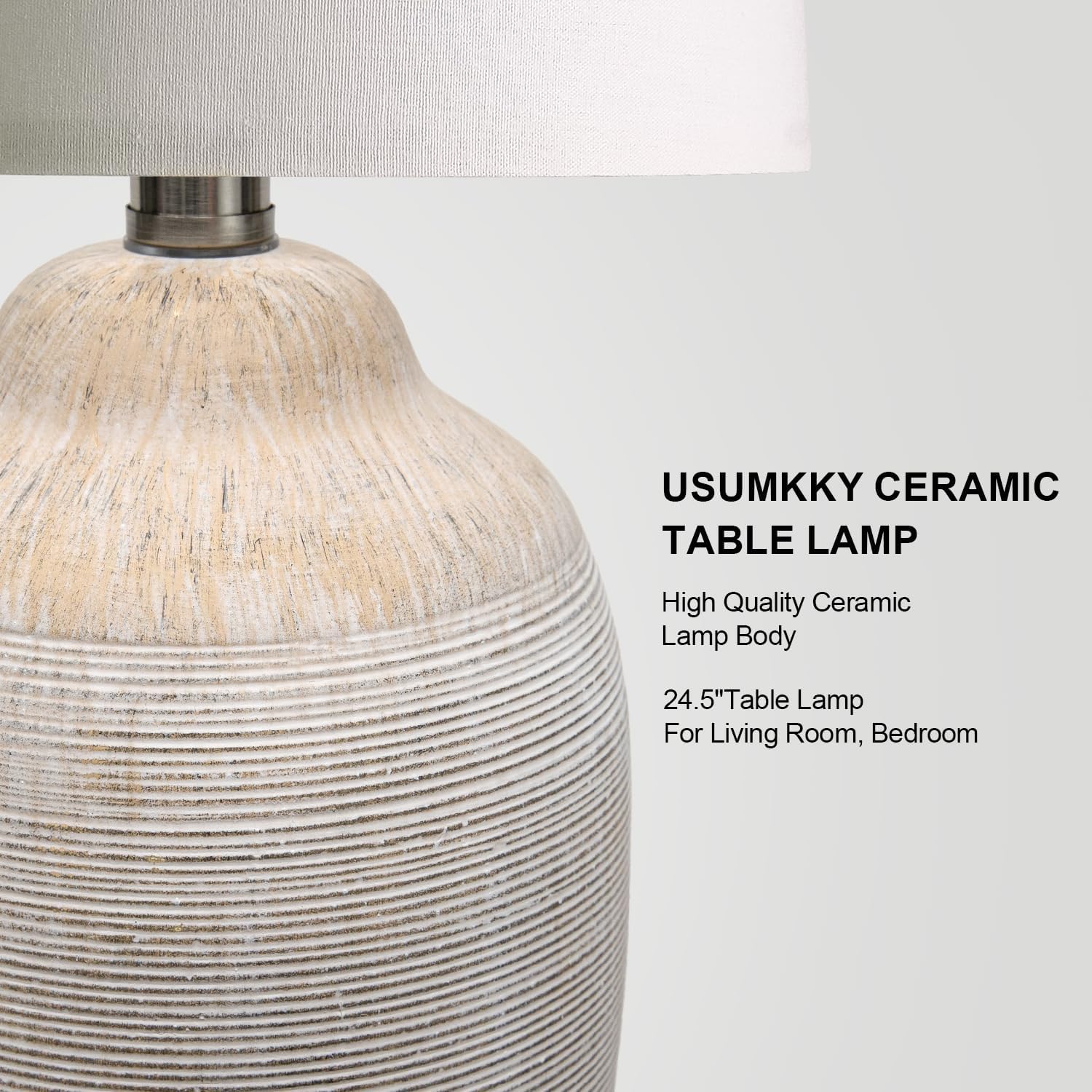 Vintage Farmhouse Beige Bedside Lamp — 24.5" - View 4