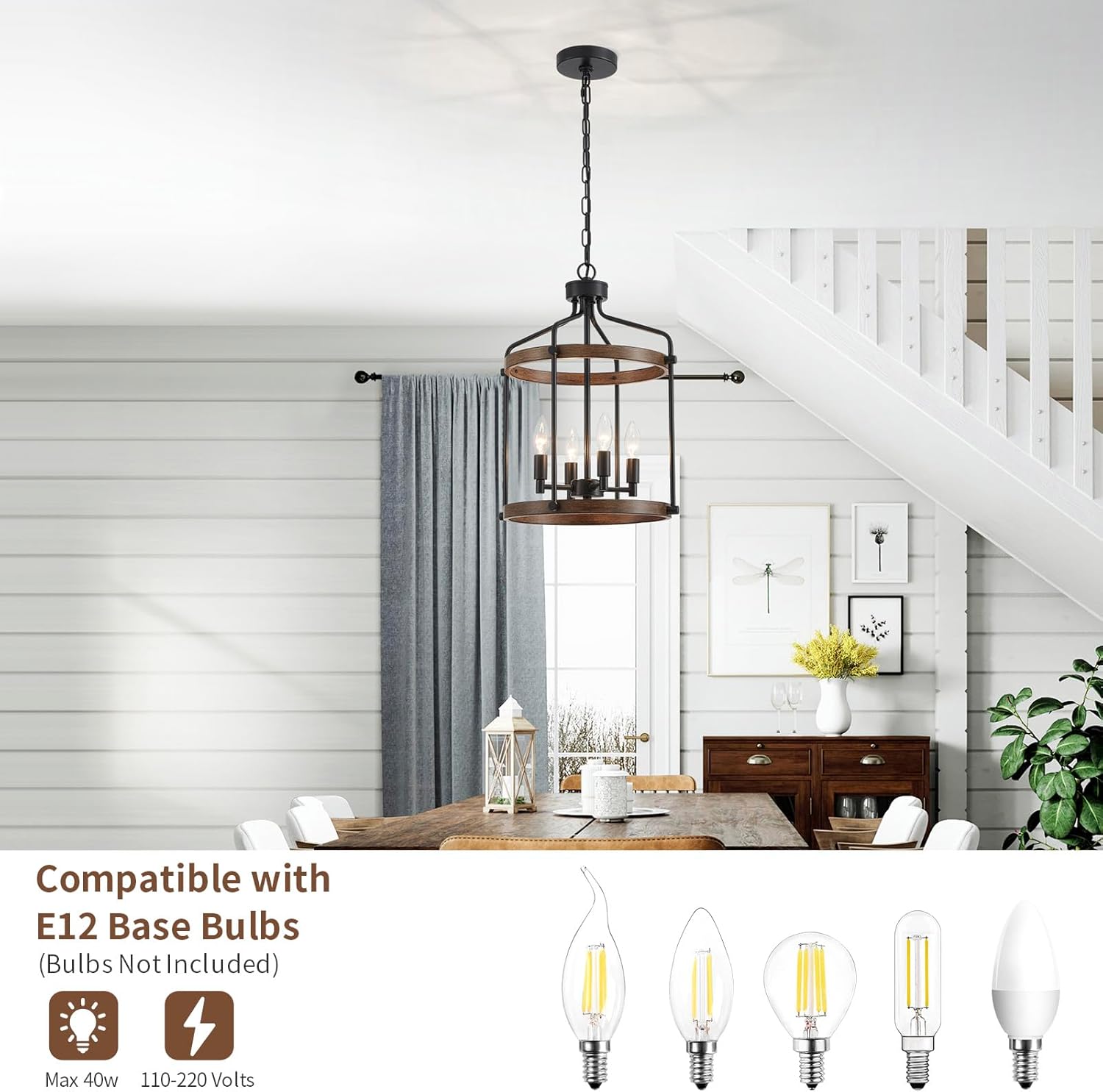 Farmhouse Black Chandelier — 4-Light - View 5