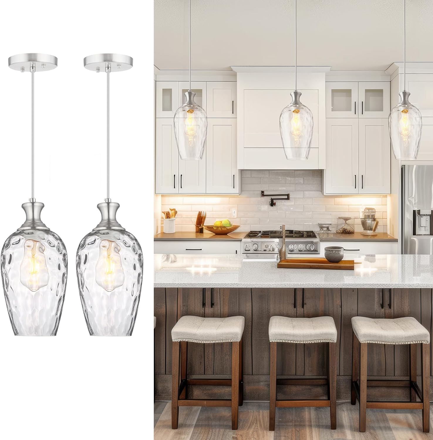 Farmhouse Black Pendant Light — 1-Light — Brushed Nickel + Clear Glass