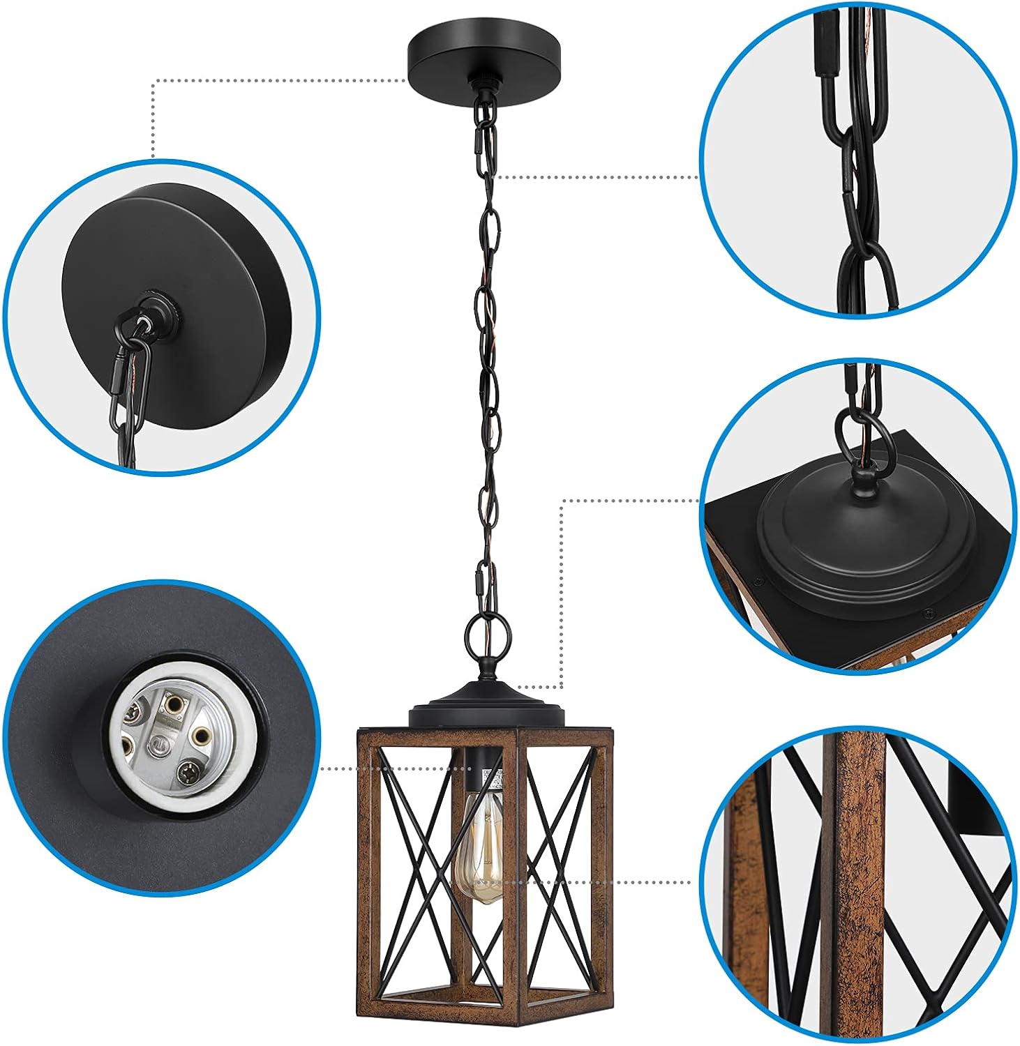 Adjustable Farmhouse Wood Pendant Light — 63" - View 7