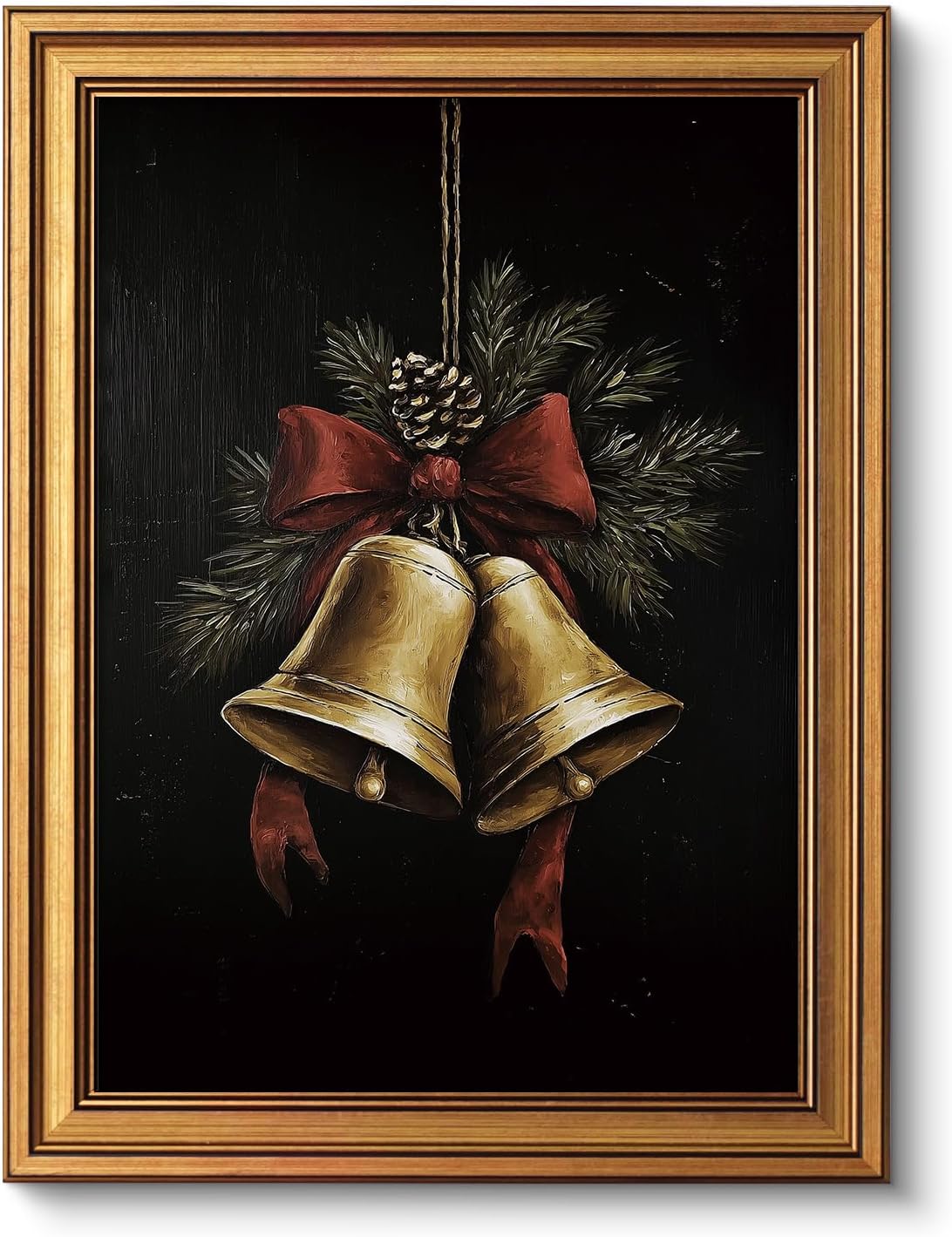 Framed Luxe Brown Canvas Wall Art — 16" — Christmas Bells