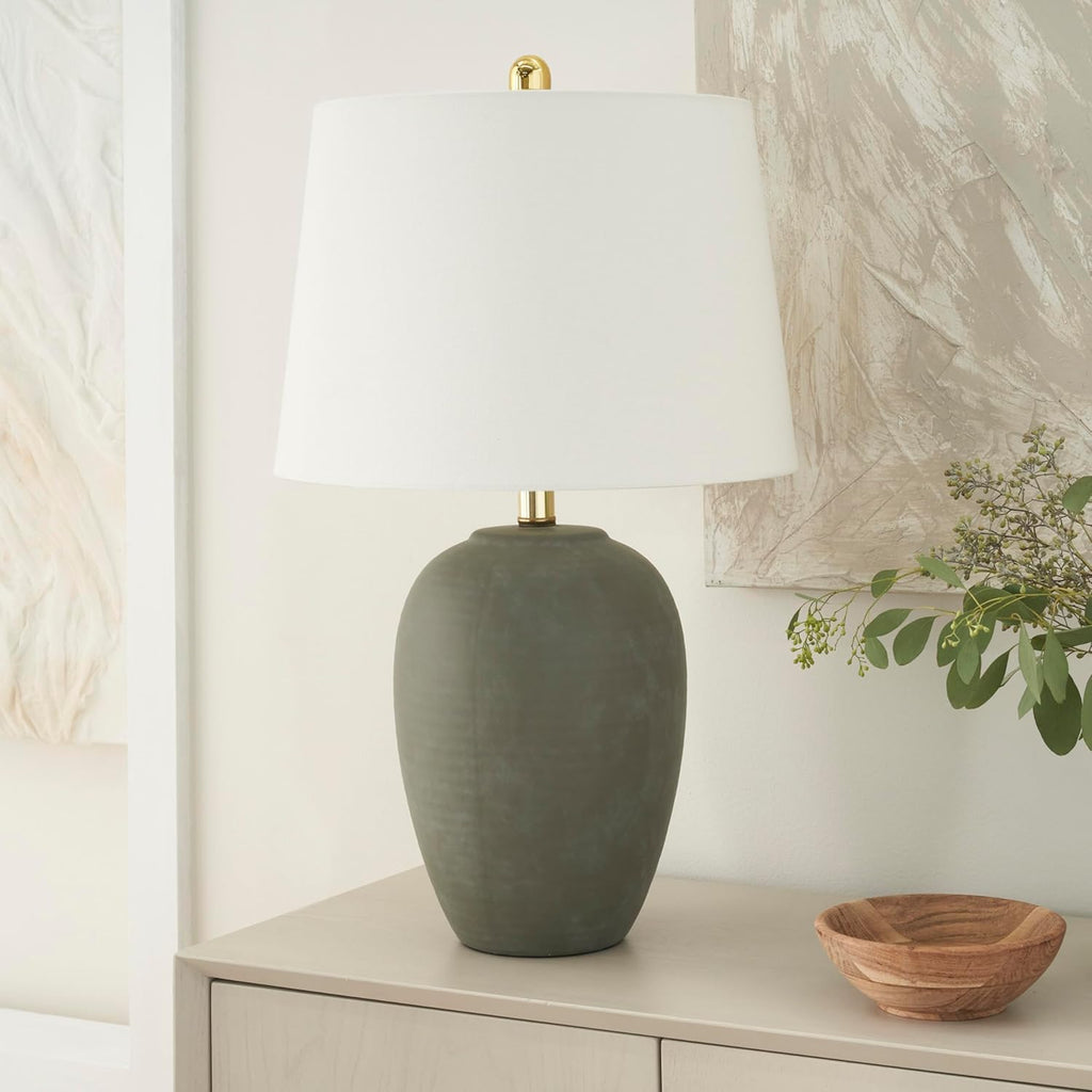 Vintage Farmhouse Beige Table Lamp — 23" — 1 Lamp - Drum Shade