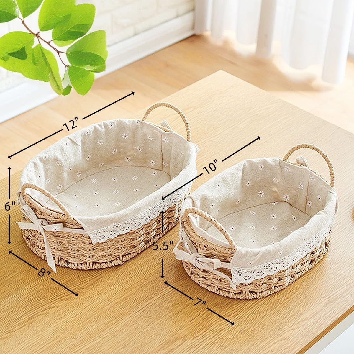 Oval Boho Beige Woven Basket — Set of 2 - View 2
