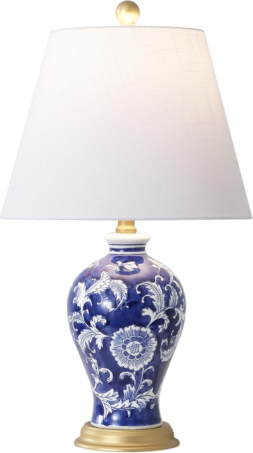 Linen Farmhouse Blue Bedside Lamp — 24" — Navy/White