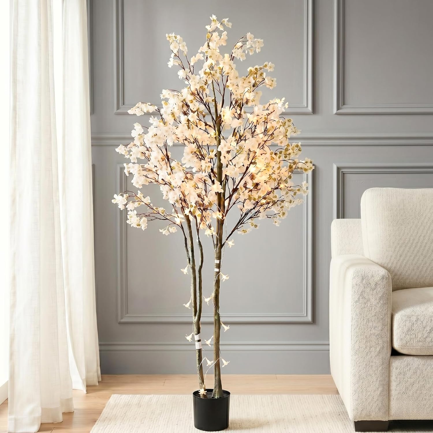Pink Artificial Flowers — 33.5" — White Tree