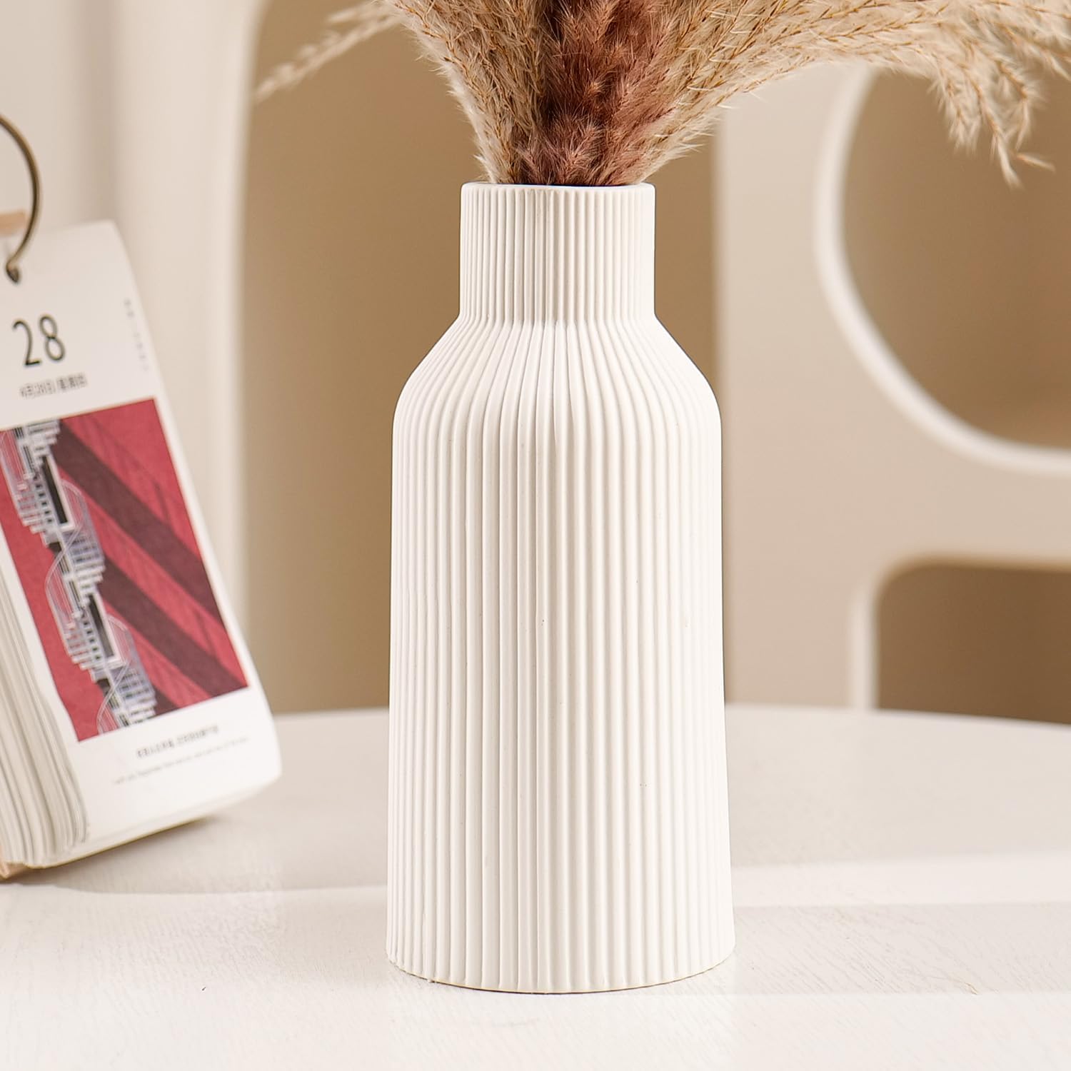 Boho Beige Vase — Set of 3 — White