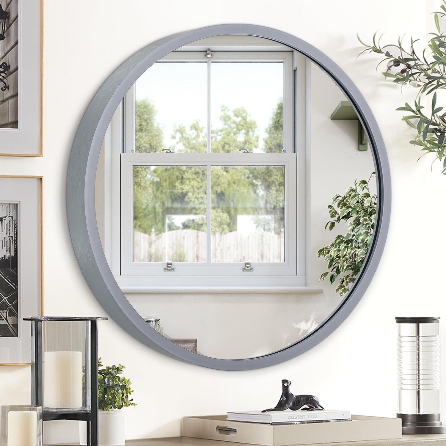 Round Black Wall Mirror — 12" — 16"L x 16"W