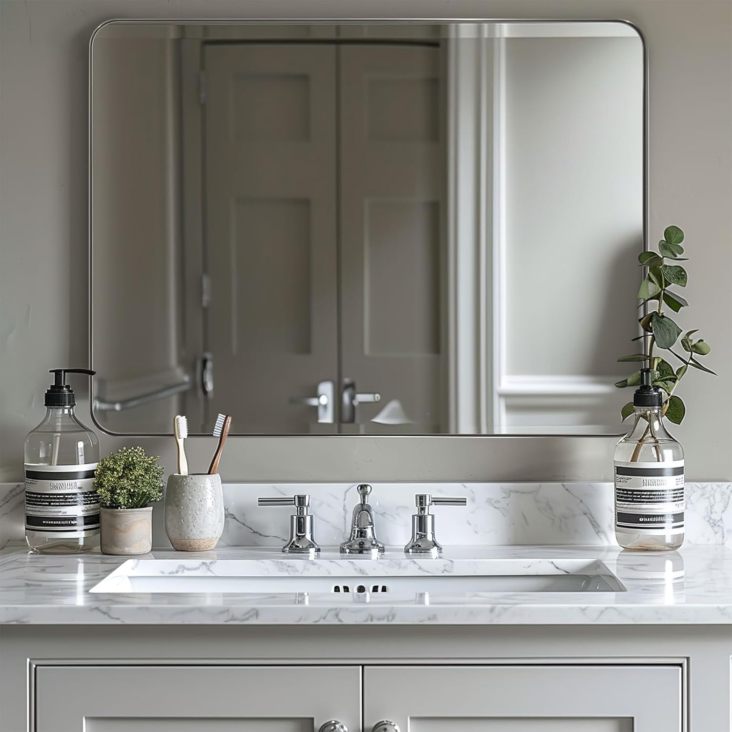 Rectangular Black Wall Mirror — 22" — Chrome