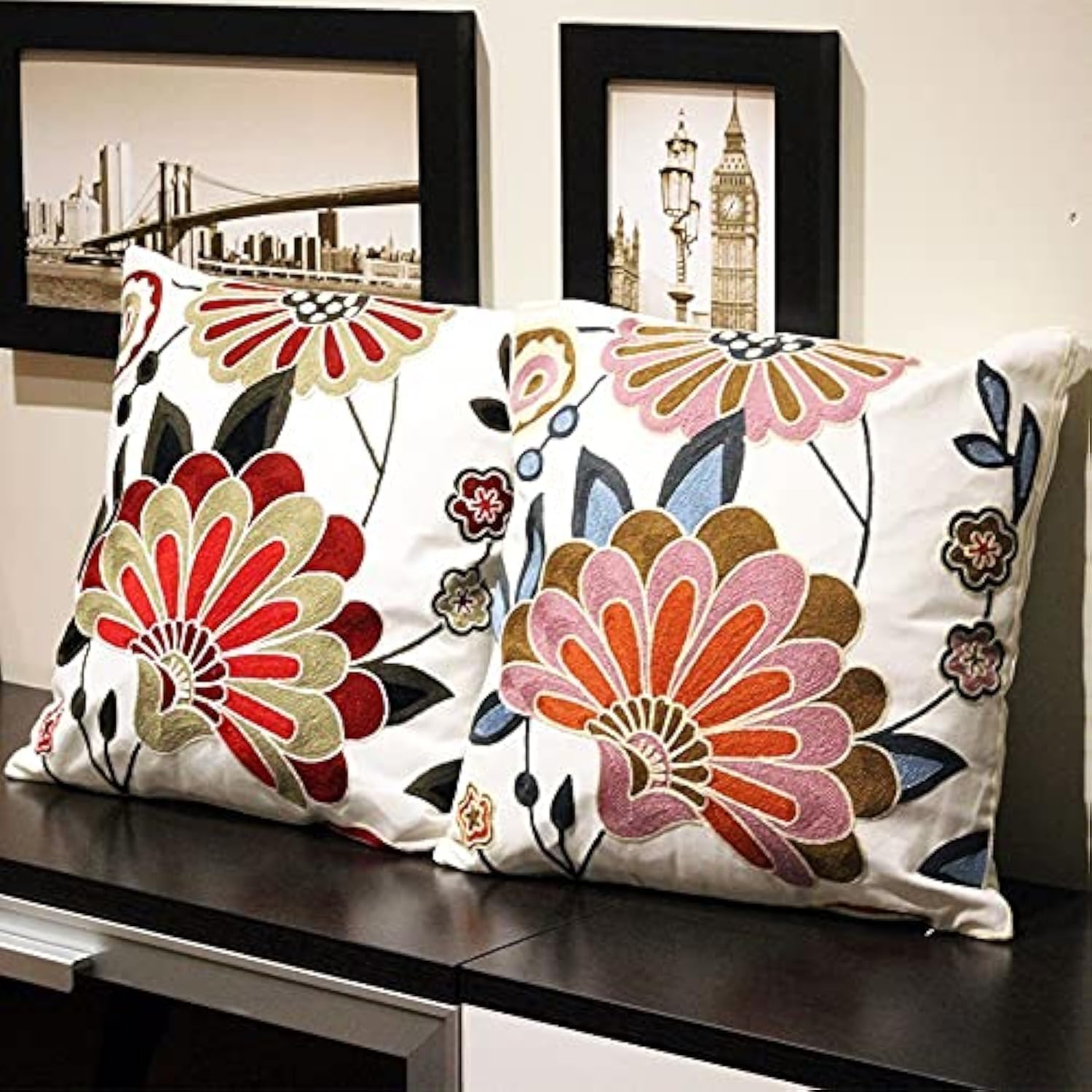 Boho Pink Throw Pillow Cover — 18x18 — Flower Red and Pink