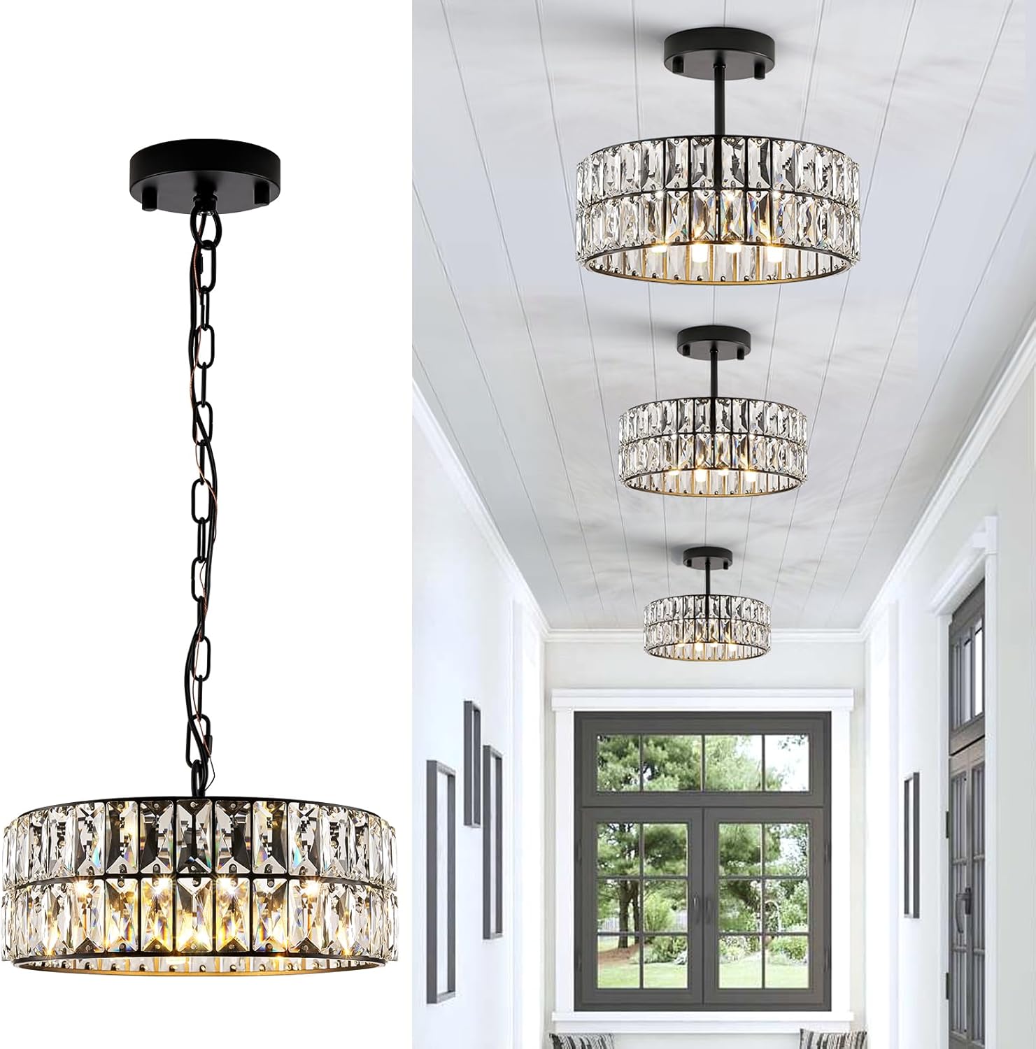 Luxe Black Chandelier — 4-Light — Black