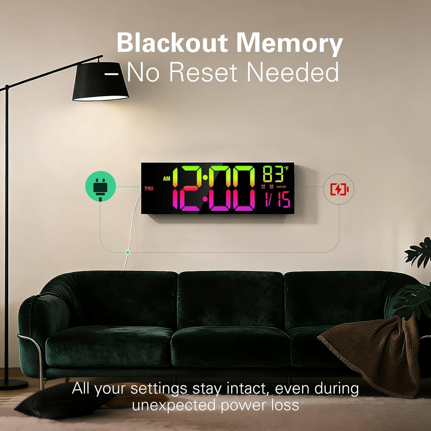RGB Black Wall Clock — 15" - View 8