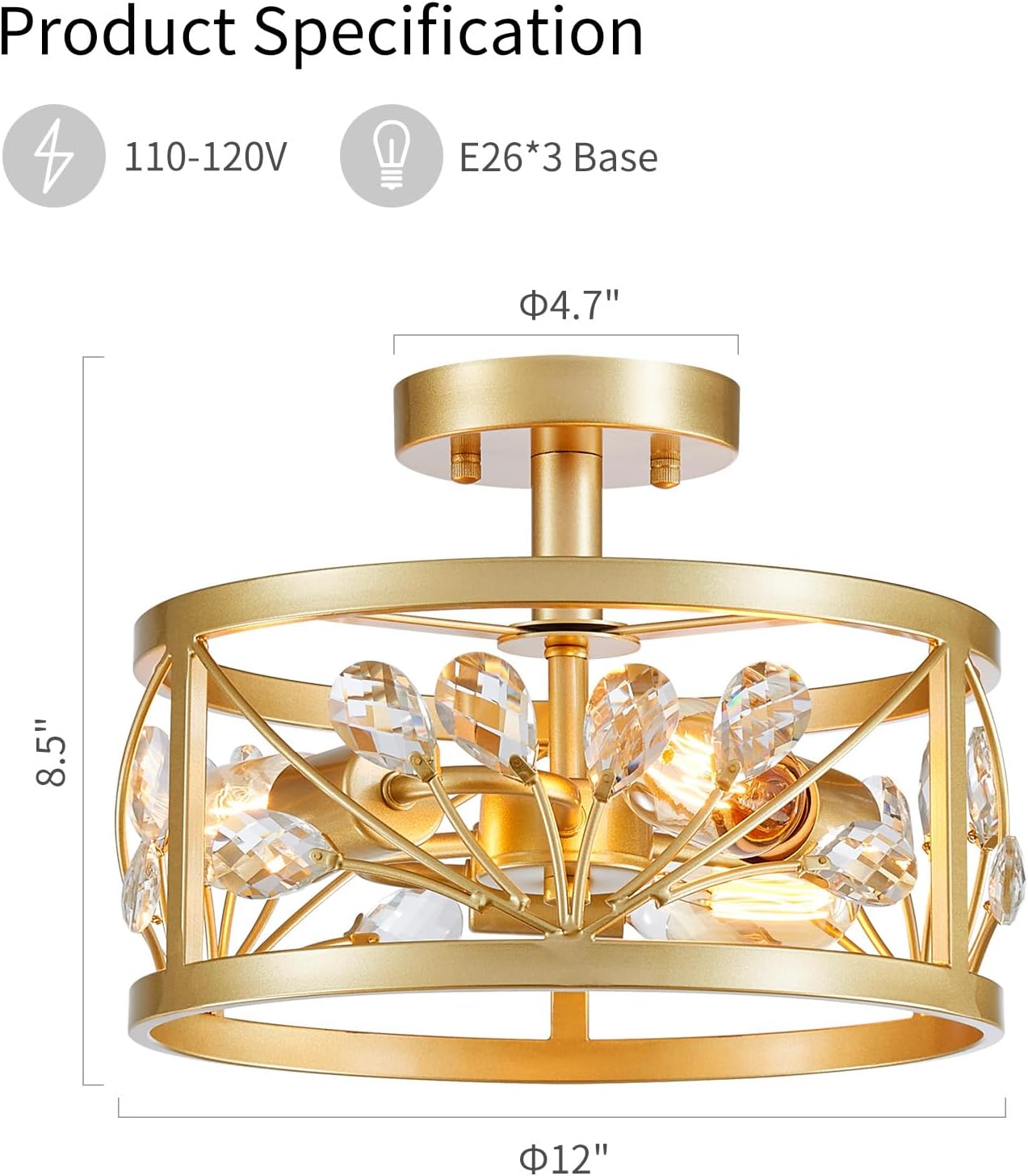Vintage Farmhouse Black Chandelier — 3-Light - View 2