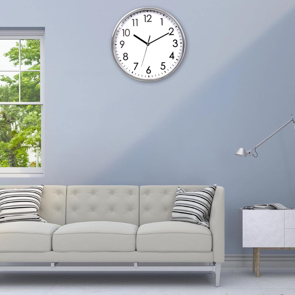 Battery Operated Modern Silver Wall Clock — 12" - View 6